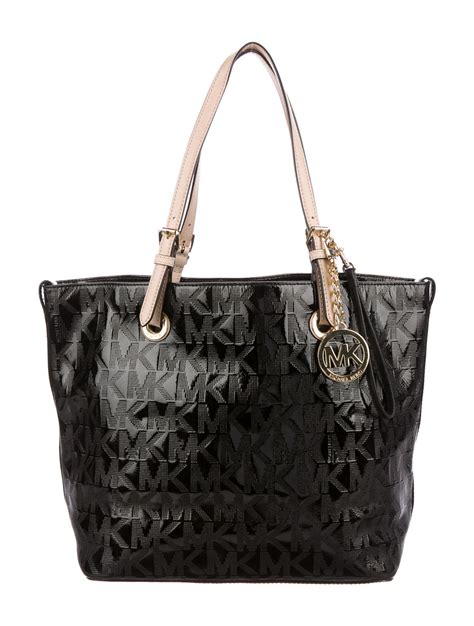 real leather michael kors tote|Michael Kors black patent tote.